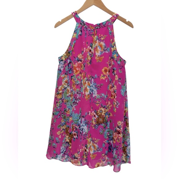 Betsey Johnson Floral Halter Mini Dress Pink Chiffon Garden Resort Glam Size 8 - Picture 4 of 12